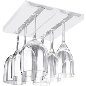 2 Pcs Wine Glass Holder Under Shelf or Cabinet Punch-free,Stemware Rack Glassware Drying Storage Hanger for Kitchen,Bar and Restaurant (White) (10 Inch 2 Pack)