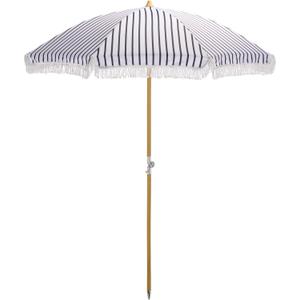 SAFAVIEH Outdoor - Bella 6.5 FT Beach Umbrella - Canopy with White Fringe Trim, Tilt Function, Aluminum Pole, Weather Resistant for Beach, Patio, Garden (PAT8504)