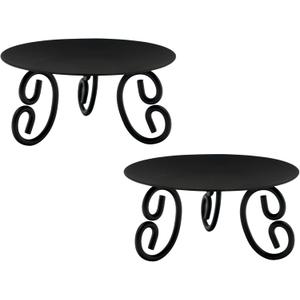 Hosley Set of 2 Pillar or LED Candle Holder 5 inch Diameter Gift for Farmhouse Weddings or can be Used for Aromatherapy and Spa O5 (Black)