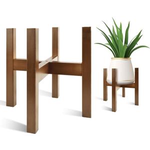 Natural Bamboo Plant Stand Indoor, Adjustable Plant Shelf Indoor Fits 8-12 Inch Pots, Mid Century Modern Decor to Refresh Your Space(Pot & Plant Not Included)