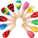 Mydio 12 Pack 4.5" Wooden Fiesta Maracas Assorted Color and Design,Pack of 12
