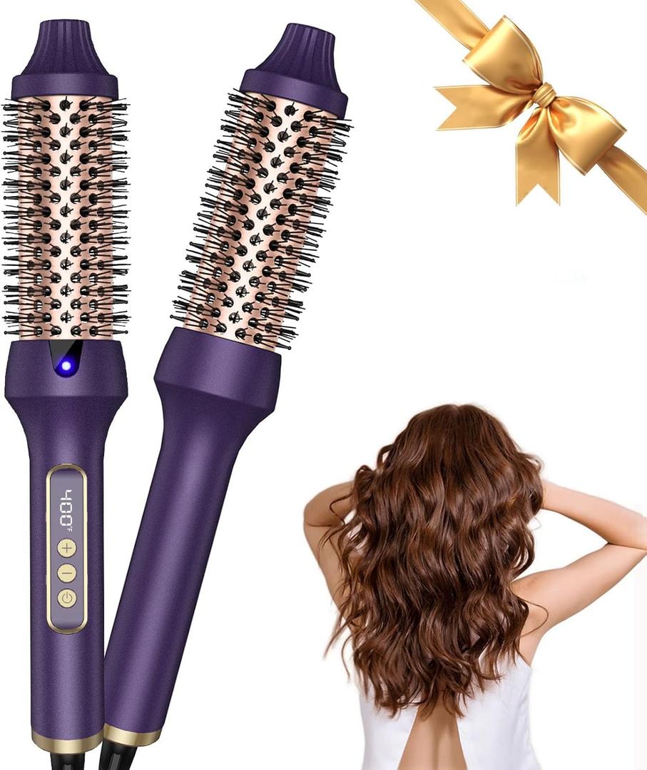 Thermal Brush1.5 inch Heated Round Brush for Blowout LookDouble VoltageNegative Ion Technology, Hot Hair Curling Brush with 9 Temperature Settings for All Hair Types