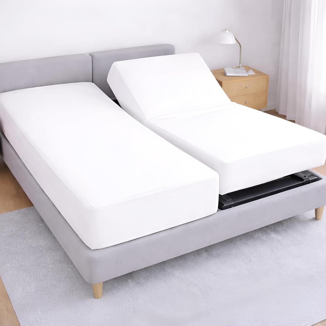 Cottington Lane Split California King Fitted Sheets for Adjustable Beds, Premium Hotel Quality Brushed Microfiber 15 Inch Deep Pocket Two 36 x 84 Bottom Sheets Only, Ultra Soft & Breathable, White