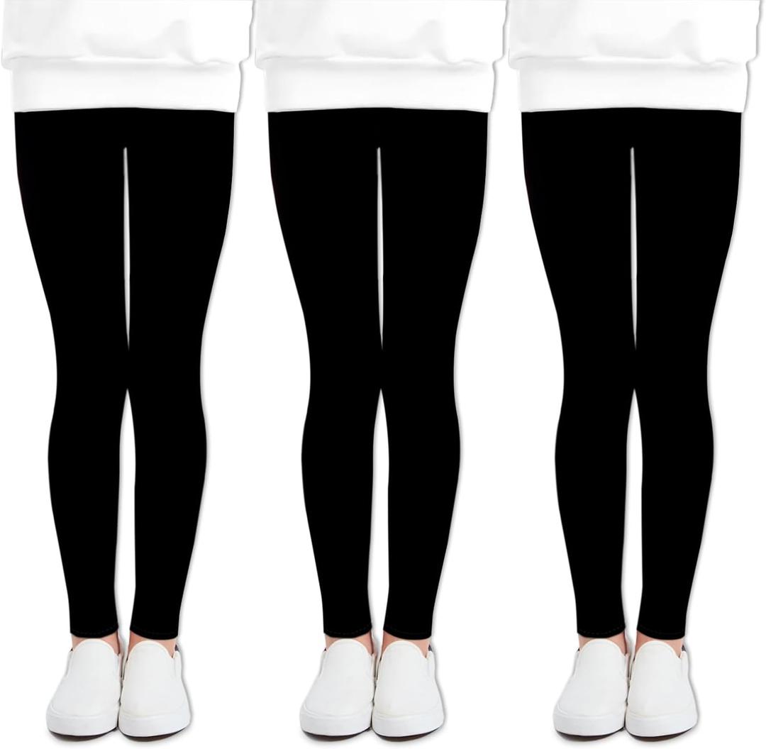 LUOUSE 3 Packs Girls Cute Stretch Athletic Leggings Little Kids Skinny Yoga Pants Ankle Length Size 12T - 13T