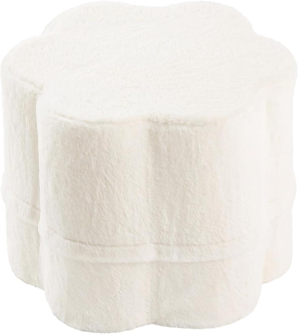 Tiita Floral Pouf Ottoman, Foot Stools Ottoman with Foam Chunk Filling, Puff Foot Rest for Couch, Living Room, Kids Room, Cream (Beige)