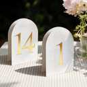 Arch Table Number 1-20 Signs, 5x7 Inch Self-Standing Double-Sided, Gold Foil White Art Paper, 4 Event Signage for Wedding Reception, Party, Event Decor
