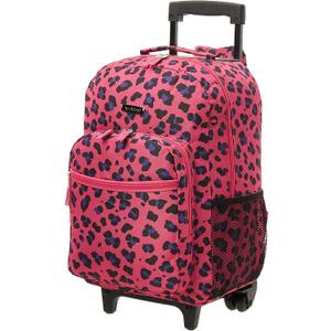 Rockland Double Handle 17" Rolling Backpack, Magenta Leopard (One Size)