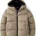 The Children's Place Boys' Water and Wind Resistant Hooded Zip Front Puffer Jacket, Faux Fur Lined (XX-Large, Chinchilla)