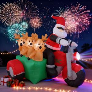 Clearance 6FT Inflatable Christmas Decoration Featuring a Santa Claus Driving a Tractor. Suitable for Christmas Decorations on courtyards and lawns.