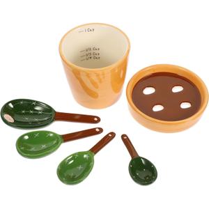 Cactus Shaped Measuring Spoons Set with Holder Ceramic Baking Tool for Accurate Ingredient Measurements Easy to Clean and Ergonomic Design for Home Cooking and Gift Giving