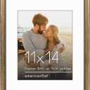 Americanflat Vintage Frames - 11x14 Picture Frame with Beaded Accents and Shatter-Resistant Glass - Use as 8x10 Frame or Display 11x14 Photos Without Mat - Heirloom Collection - Wall Display - Gold