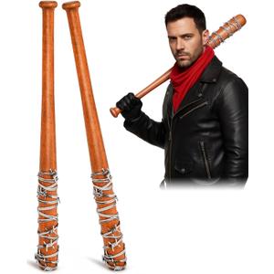 Liliful 2 Pcs Halloween Barbed Wire Baseball Wood Bat 27 Inch Barb Wire Baseball Bat Zombie Decoration Prop with Fake Barbed for Halloween Cosplay Party Decoration Costume Accessory