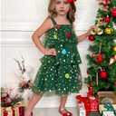 Noubeau Toddler Baby Girl Christmas Dress Star Sequin Layered Green Tutu Dresses Pompom Cake Smash Xmas Clothes(Green, 4-5T)