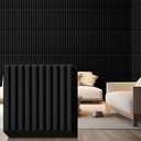 Nuanchu 32 Pcs 3D Slat Wall Panels, 12"x12" PVC Fluted Wall Paneling for Interior Decor, Paintable Waterproof Textured Tiles for Living Room TV Background Gaming Room, 32 Sq. ft Coverage (Black)