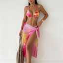 SISKIN 3 Piece Swimsuits for Women Beach Coverup Hawaiian Swimsuits for Women Floral Halter Tie Bikini Pink M (Pink)