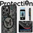 ZIYE for iPhone 13 Pro, Magnetic Matte Phone Case [Compatible with MagSafe] [Butterfly Lily Pattern Design] Black Bumper Hard Back Shockproof Cover for Women Girls (iPhone 13 Pro) - Butterfly