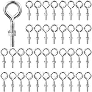 40 Pack Eye Bolts with Nuts Galvanized Steel Eye Screw Hooks for Hanging, Cable Routing and Anchoring, Heavy Duty Hardware for DIY Furniture, Garage, Outdoor Project(1/4-20 x 2-1/2,Silver)