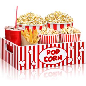 Movie Night Supplies Snack Trays with Handles Reusable Wooden Movie Gift Basket for Theater Popcorn Bucket Bowl Box Container Family Room Christmas Decor(Striped) (BB: November 26, 2026)