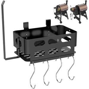 Storage Bin with 4 Hooks and Paper Towel Holder for Traeger Grills, Grill Accessories for Traeger Pro 22/34, Ironwood 650/885, Pro D2 575, Pro 780, for Z Grill, for Pit Boss and Other Pellet Grill