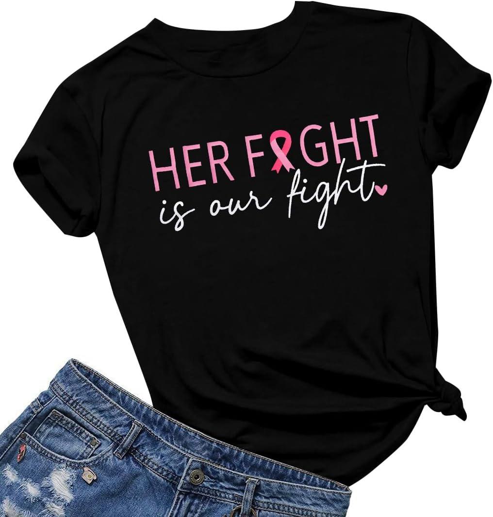 Breast Cancer Shirt Women Pink Ribbon Awareness T-Shirt Breast Cancer Survivor We Fight Together Warrior Short Sleeve Tee Top (Black, S)