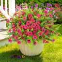 ATTGREAT Artificial Flowers for Outdoors UV Resistant Faux Plants Outside Fake Plastic Flower Bulk Realistic Artificial Fern Greenery for Garden Patio Planter Summer Home Decor, 12 Bundles (Rose Red)