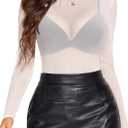 Avidlove Mesh Top for Women Long Sleeve See Through Shirt Mock Neck Sheer Blouse Clubwear Party XS-3XL (White, L)