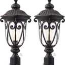 Dusk to Dawn Outdoor Post Light Fixture, 24in High Bronze Post Lantern with Pier Mount, Exterior Pole Lighting with Seeded Glass for Yard, Garden, Patio and Pathway, 2 Pack, LMMS0519-M-2P