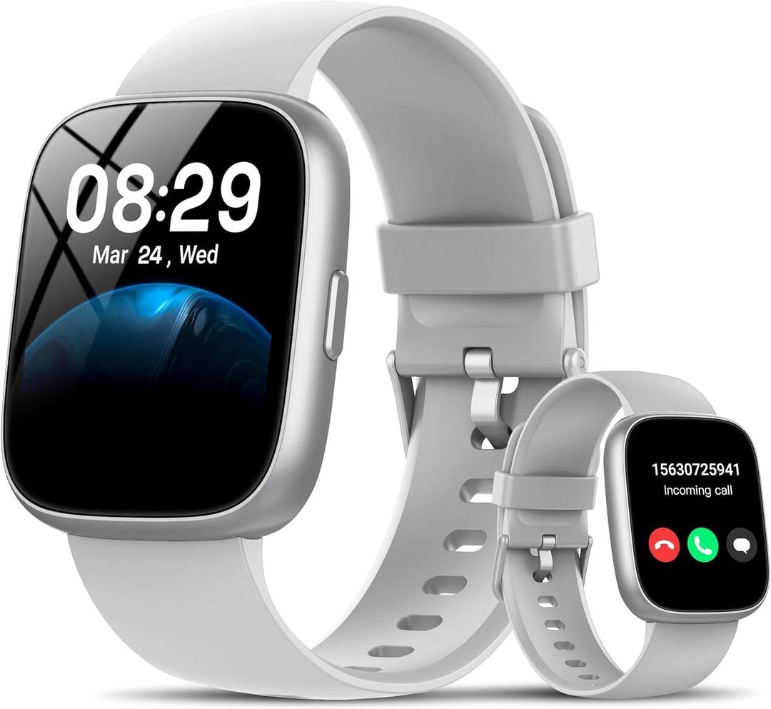 Smart Watch with Alexa Built-in, 1.83" HD Touchscreen Fitness Tracker with Bluetooth Calling, Fitness Watch with Heart Rate/Sleep Monitor/120+ Sports, IP68 Waterproof Smartwatch for Android iOS, Gray