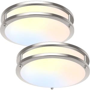 10in LED Flush Mount Ceiling Lights, 5CCT Dimmable Kitchen Light Fixtures, 2-Pack Modern LED Ceiling Lights, 3600lm Super Bright Ceiling Lights for Living room Bedroom Bathroom, Brushed Nickle, 30W