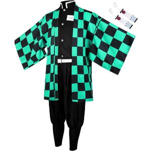 Drofe Tanjirou Zenitsu Cosplay Costume Japanese Anime Kimono Outfit Halloween (Small, Blue)