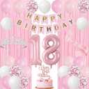 Pastel Light Pink and White 18th Birthday Decorations for Girls | Happy 18th Birthday Supplies for Girls, 18 Sash and Crown, Banner, Fringe Curtains, Cake Topper, 18 Year Old Party Set