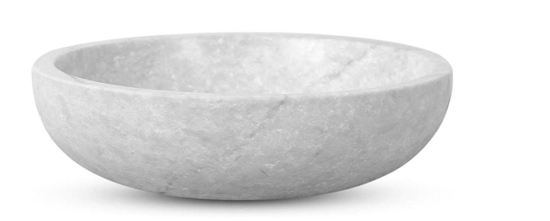 Travertine Decorative Bowl - 7.8 Diameter & 2 Height - Key Bowl for Entryway Table - Organic Modern Centerpiece - White/Gray
