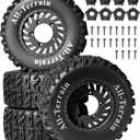 4PCS 1/10 RC Short Course Truck Tires, All-Terrain Rubber Tires and Nylon Wheels with 12mm/17mm Hex Compatible with 1/10 Traxxas Slash 4WD 2WD Arrma Senton Axial Losi Redcat (Black)