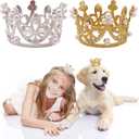 PET SHOW 2pcs Small Dog Crown Headband Puppies Rabbit Cat Hat for Birthday Party Silver Gold Rhinestone Faux Pearl Crown for Boy Girl Wedding Hair Accessories Photo Prop Costume