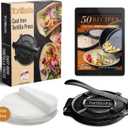 Tortillada  8 inch Tortilla Press + Parchment Paper (100 pcs) - Pre-Seasoned Cast Iron with Recipes E-Book