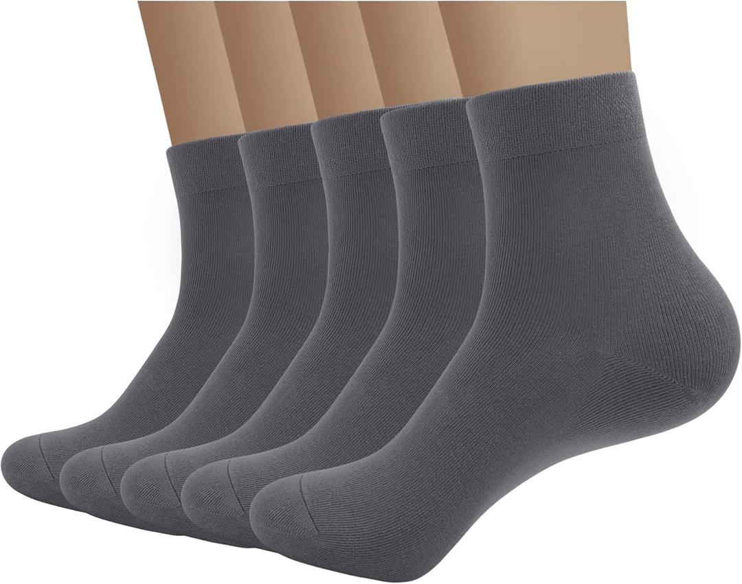SERISIMPLE Viscose Bamboo Men's Breathable Quarter Thin Ankle High Socks - Comfort Cool Soft 5 Pairs (Large, Dark Grey)