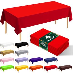 6 Pack Premium Disposable Plastic Tablecloth 54" x 108" Party Table Cloths Disposable for 6 to 8 Foot Tables Indoor or Outdoor Parties Birthdays Weddings Christmas Anniversary Buffet Table (Red)
