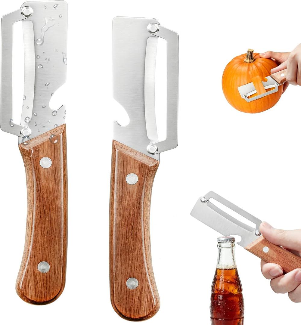 3 x 2 Pack 2-in-1 Vegetable Peeler with Bottle Opener - Stainless Steel Blade, Wooden Handle, Heavy Duty Peeler for Potato, Carrot, Pineapple, Pumpkin, Sugarcane(Left and Right Combo)