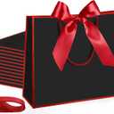 Silkfly 12 Pcs Thank You Gift Bags with Handle 12x10x4'' Welcome Elegant Gifts Bag with Bow Ribbon for Mother's Day Wedding Graduation Bridesmaid Baby Shower Birthday Housewarming (Black,Red)