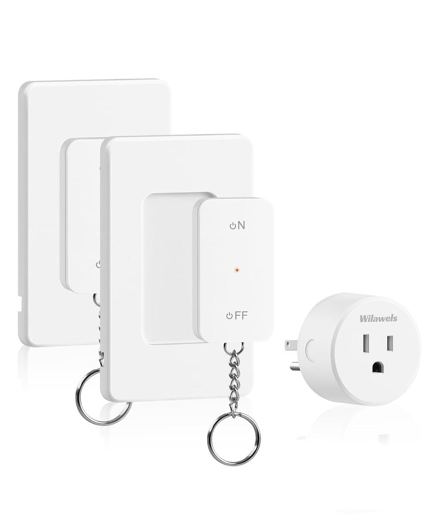 Remote Control Outlet Wireless Wall Mounted Light Switch, Wireless On Off Remote Outlet Switch with Magnetic Base, 100ft RF Range, 15A/1875W, Two Switches for One 0utlet W09RC2106