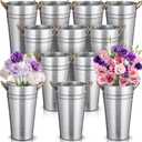 Bokon 12 Pcs 12 Inch Flower Buckets Bulk Wedding Bar Supplies Galvanized Large Farmhouse Metal Vase for Cut Flower with Handle Planter Sparkler Tin Holder French Centerpiece Florist Rustic Pail