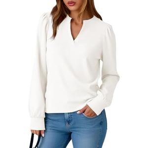 Tankaneo Womens Puff Long Sleeve Tops Blouses Casual Loose V Neck Fall Tunic Shirts, Small