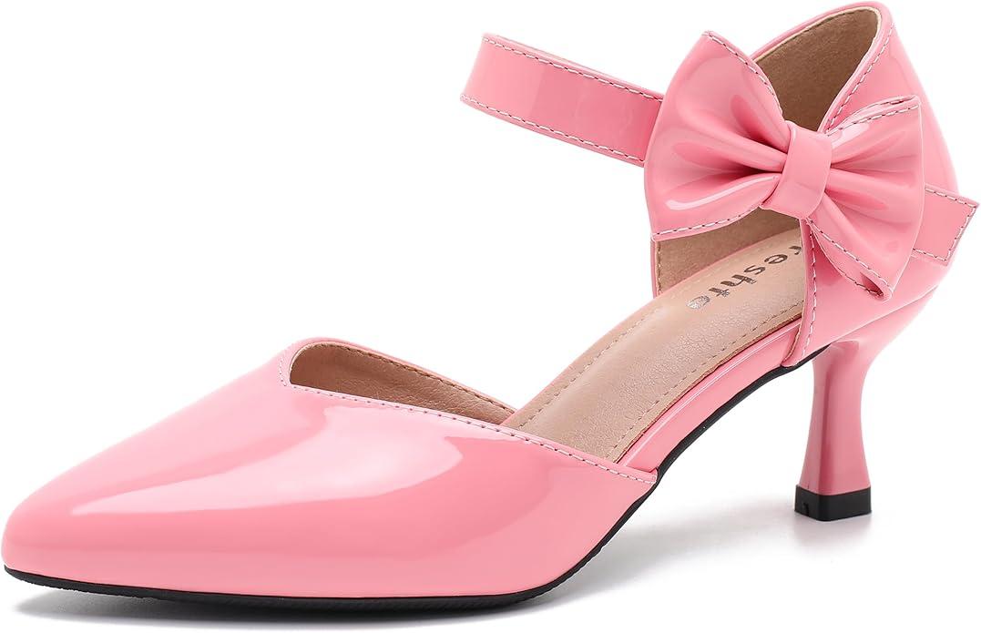 fereshte Women's Pointed Toe Bow Ankle Strap Kitten Heel Pumps, D'Orsay Style Dress Shoes, Size: 11.5