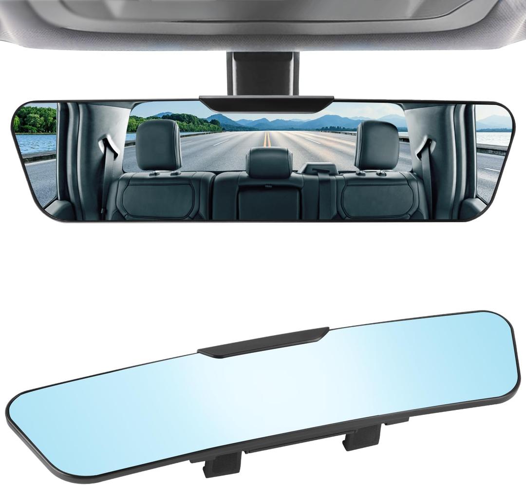 LivTee Anti Glare Rear View Mirror, Universal 12'' (305mm), Wide Angle Panoramic Convex Rearview Mirror, Clip-on to Original to Eliminate Blind Spot and Antiglare for Cars SUV Trucks