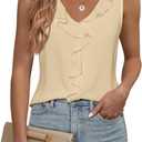 LUXVEER Women's Dressy Casual Blouses Sleeveless V Neck Ruffle Tank Tops 2026 Trendy Summer Ladies Business Work Shirts (M)