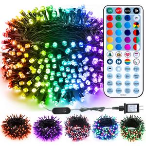 Brizled Christmas String Lights, 33ft 100 LED Color Changing Christmas Lights with Remote, RGB Christmas Tree Light Dimmable Music Plugin Mini Xmas Light Outdoor for Xmas Party Home