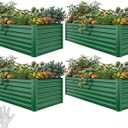 YITAHOME 4pcs 8x4x2 ft Galvanized Raised Garden Bed Kit, Large Metal Planter Box with Gloves, Safety Rubber & Support Rod, Outdoor Flower Bed for Plants Vegetables, Green