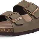 Unisex Cork Footbed Slide Sandal, Arch Support Summer Outdoor Sandals with Adjustable Buckle for Women and Men (6 Women/4.5 Men, Almond Frost)