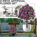 Artificial Flowers for Outdoors, Faux Outdoor Plants Fake Plants Topiary Balls Artificial Outdoor Set of 2 with Ground Spike for Home Front Porch Patio Garden Decor (Rose Purple)
