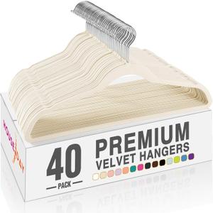 HOUSE DAY Ivory Velvet Hangers 40 Pack, Non Slip Clothes Felt Hanger Heavy Duty for Coat, Premium Slim Space Saving Suit Hangers for Closet Organizer, 360 Rotating Silver Hook